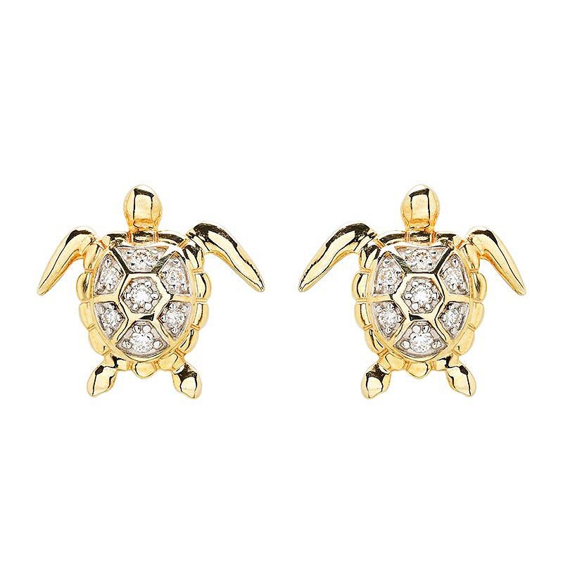 14kt Gold Lab Diamond Turtle Earrings