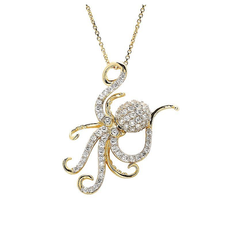 14kt Gold Lab Diamond Octopus Necklace