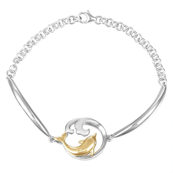 14kt Gold & Sterling Silver Dolphin Wave Bracelet