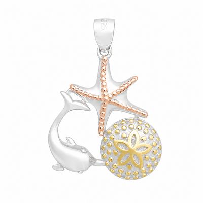 Tri-Color Sterling Silver Dolphin/Sand Dollar/Starfish Pendant Tri-Color Sterling Silver Dolphin/Sand Dollar/Starfish Pendant
