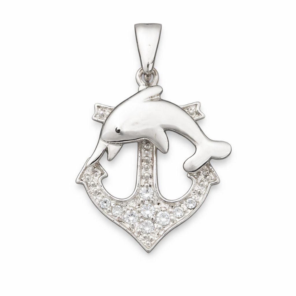 Cubic Zirconia Anchor with Dolphin Pendant