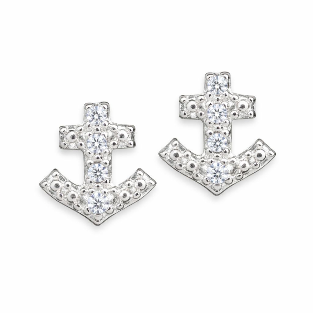 Cubic Zirconia Anchor Earrings