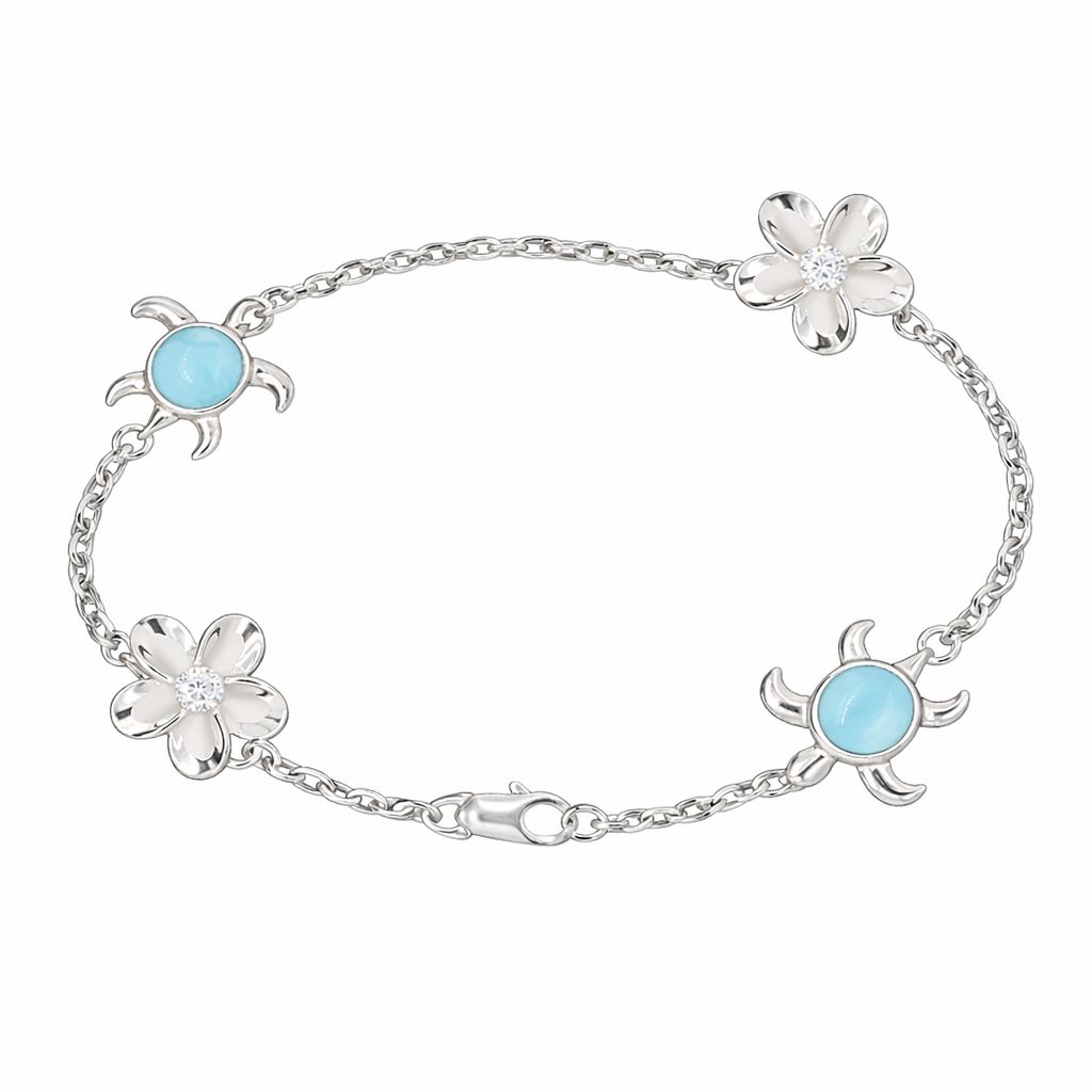Larimar Turtle & Flower Bracelet