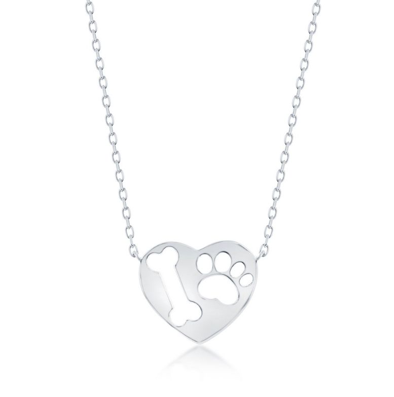 Heart Paw Print & Bone Necklace