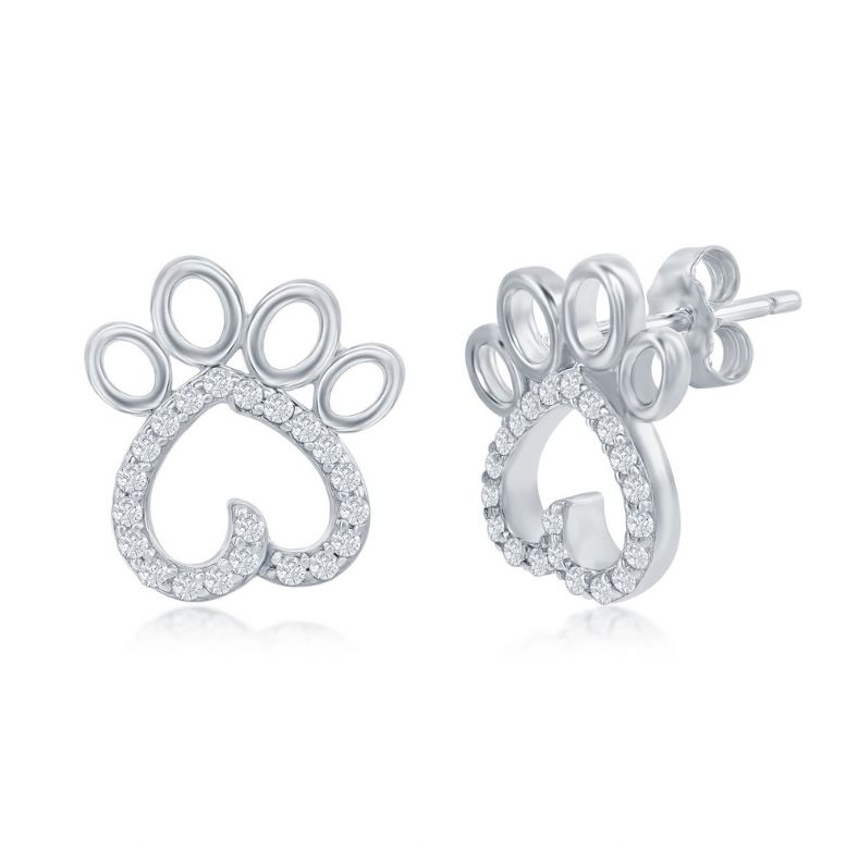 Cubic Zirconia Paw Print Earrings