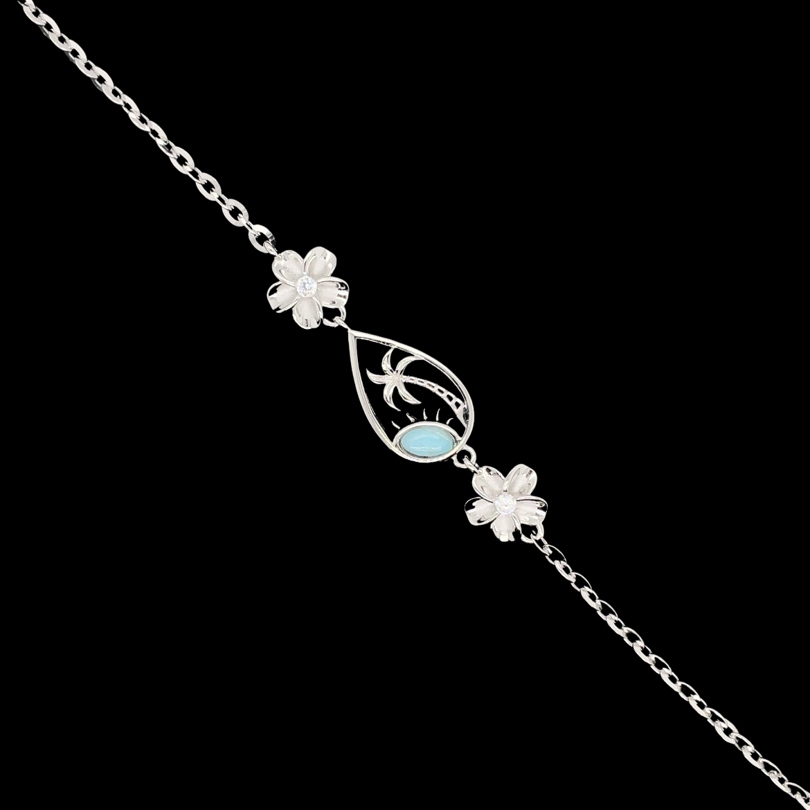 Larimar Palm Tree Flower Bracelet