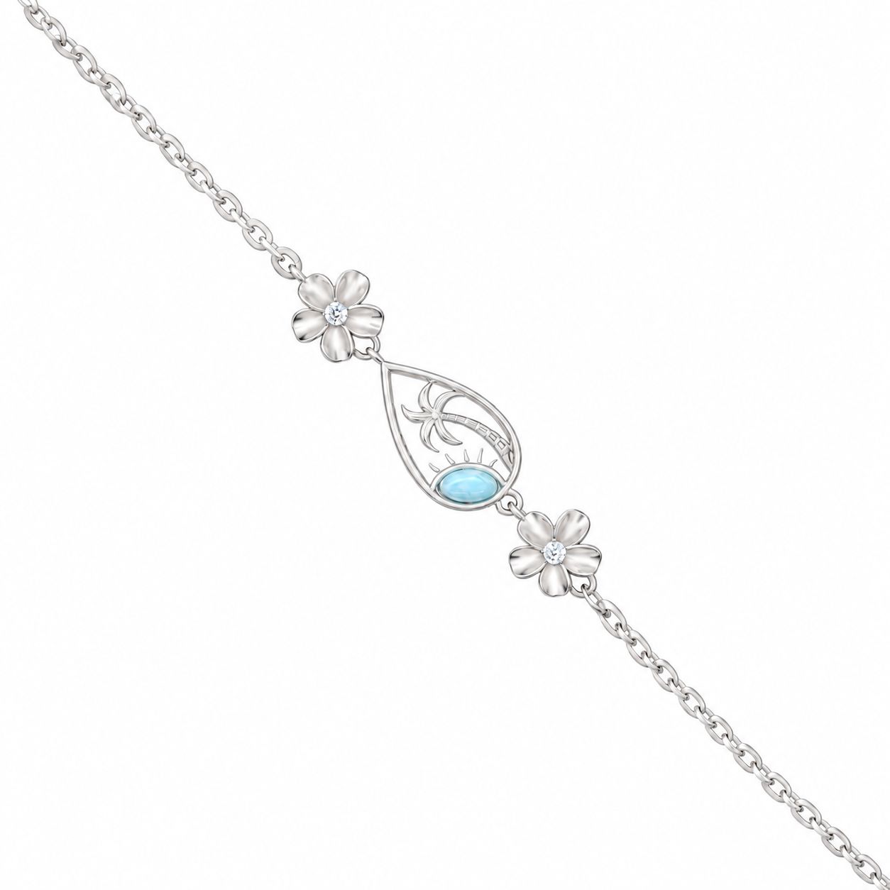 Larimar Palm Tree Flower Bracelet Larimar Palm Tree Flower Bracelet