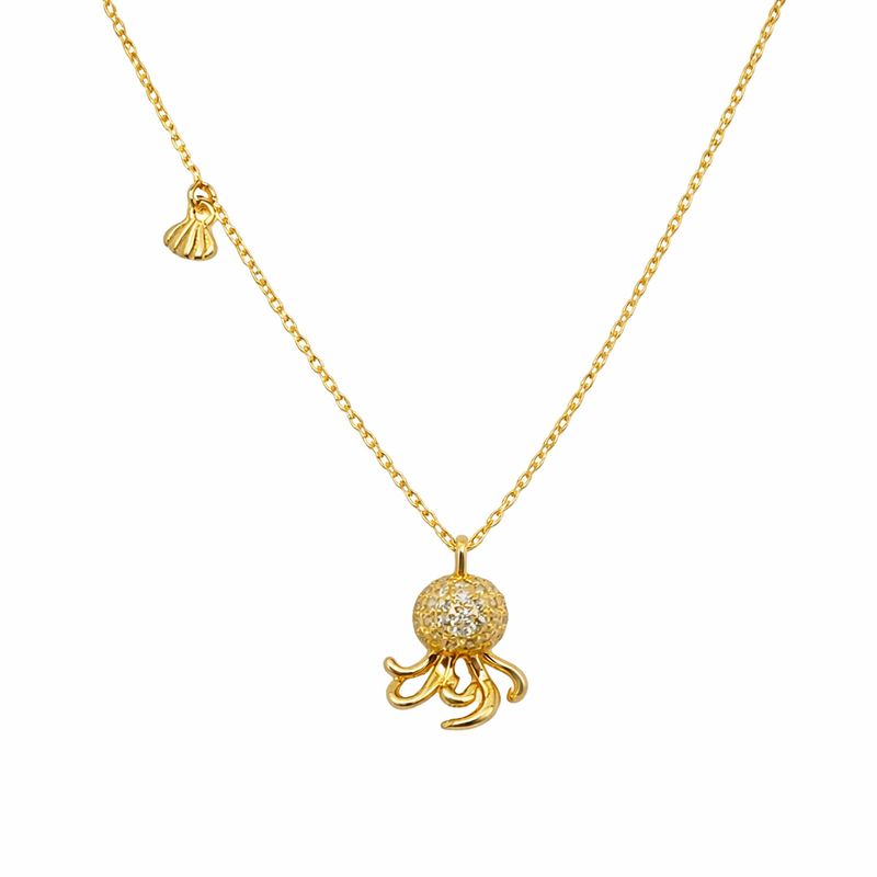 Cubic Zirconia Octopus Necklace Gold Tone