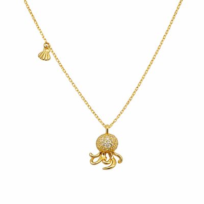 Cubic Zirconia Octopus Necklace Gold Tone