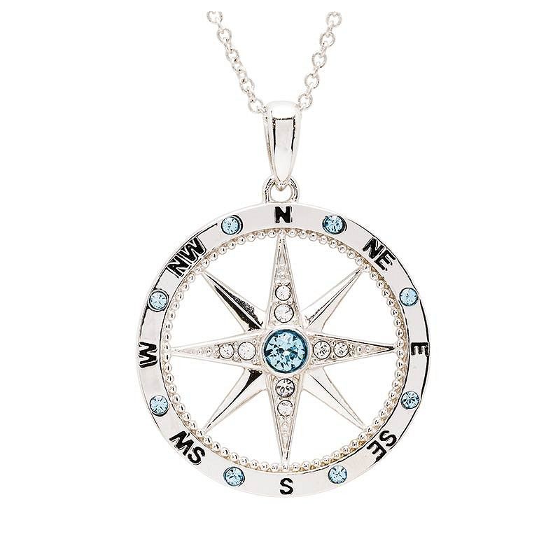 Sterling Silver Aquamarine Compass Necklace