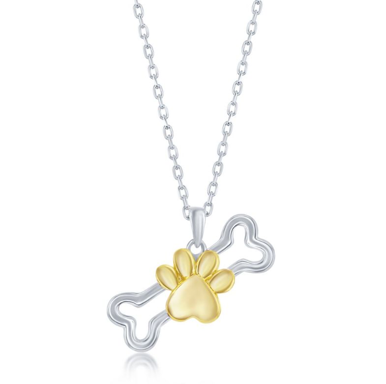 Paw Print & Bone Necklace