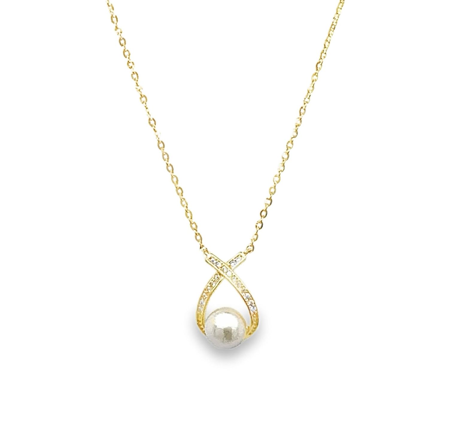 Pearl And Cubic Zirconia Necklace Pearl And Cubic Zirconia Necklace