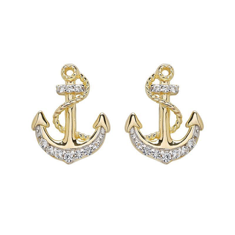 Vermeil White Sapphire Anchor Earrings