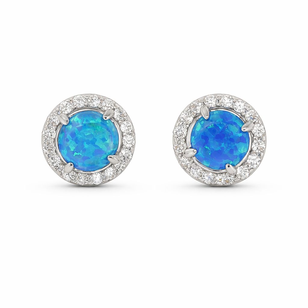 Opal and Cubic Zirconia Post Earrings