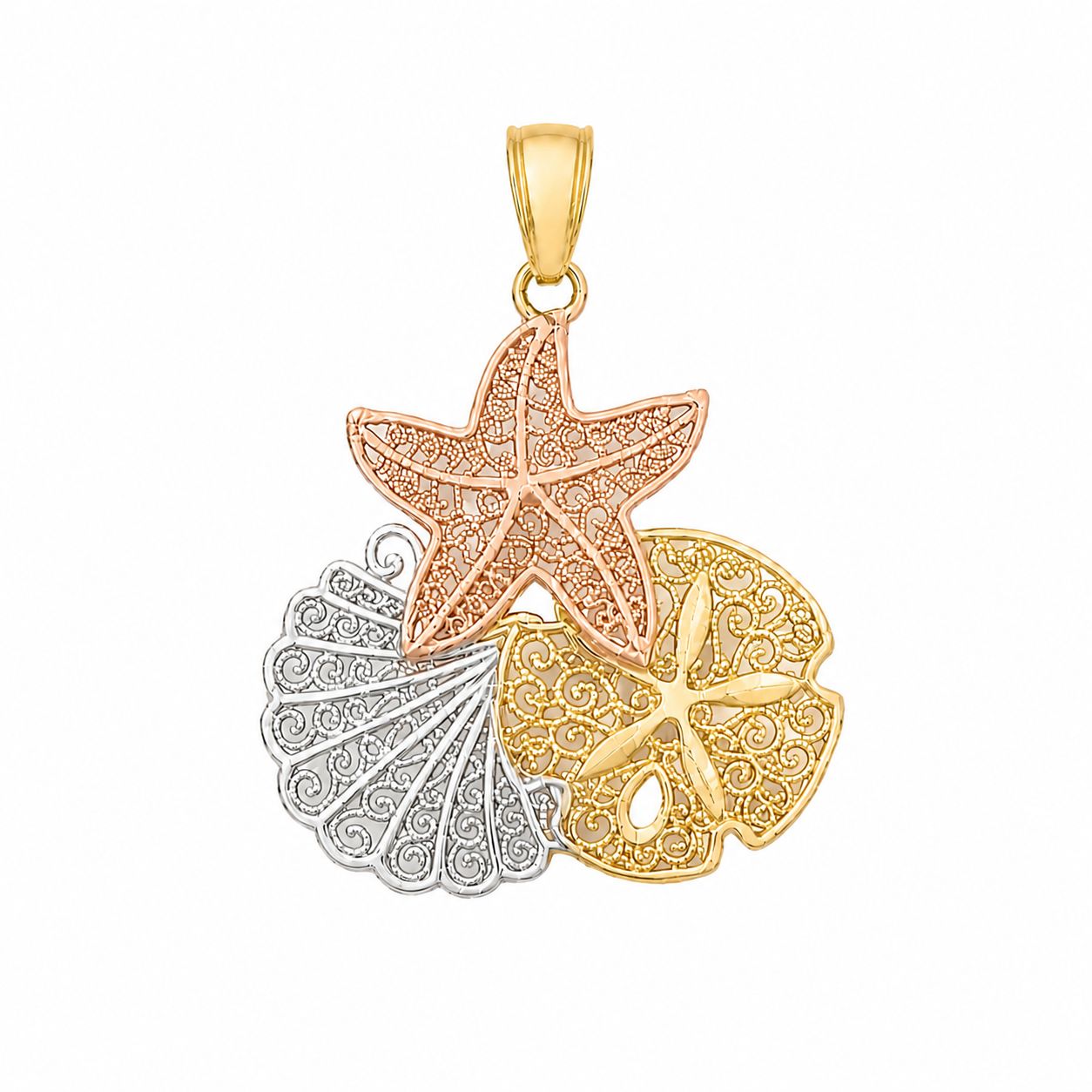 14kt Gold Tri-Color Shell Pendant Charm
