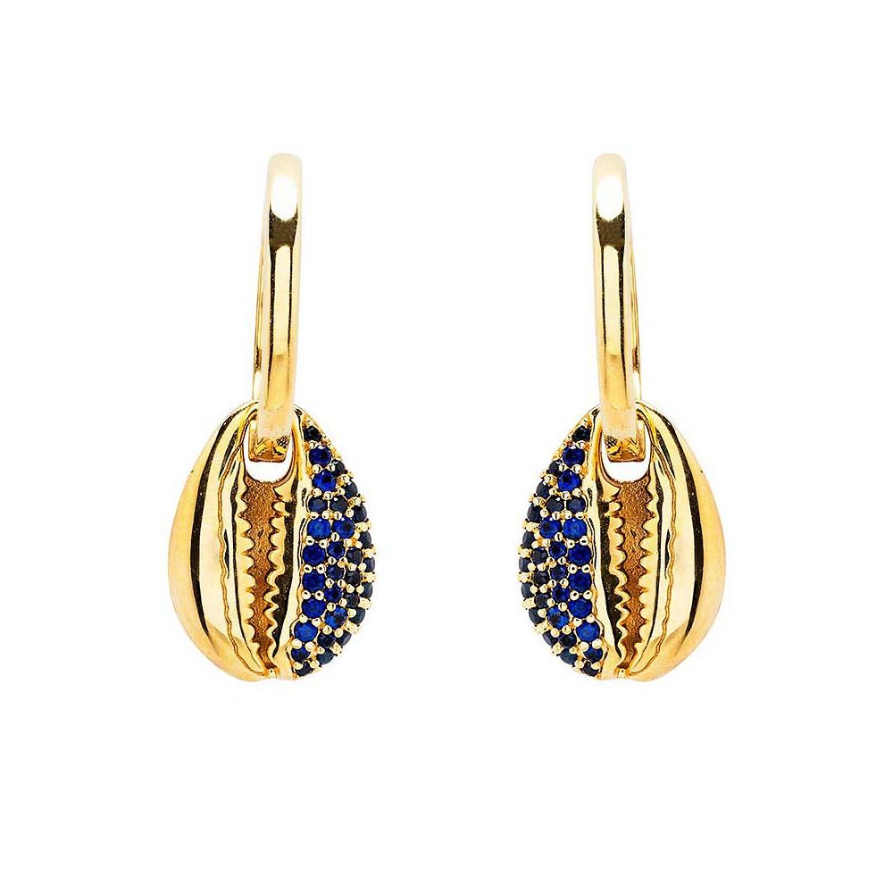 14kt Gold Vermeil Blue Lab Sapphire Shell Earrings