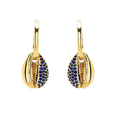 14kt Gold Vermeil Blue Lab Sapphire Shell Earrings