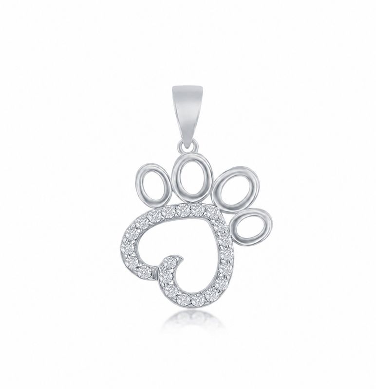 Cubic Zirconia Paw Print Pendant