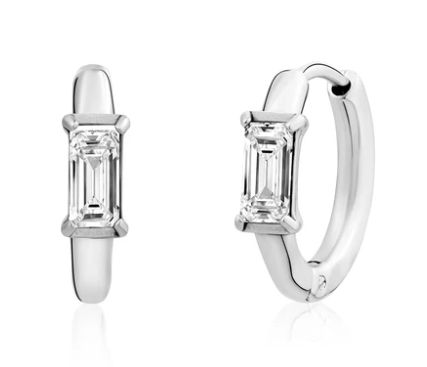 Huggie Earrings with Baguette CZ Huggie Earrings with Baguette CZ