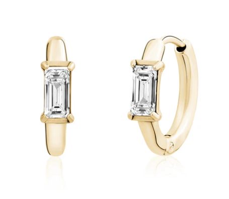 Huggie Earrings with Baguette CZ Huggie Earrings with Baguette CZ