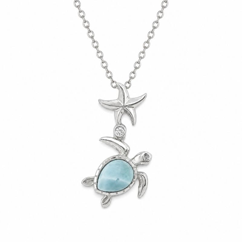 Larimar Turtle And Starfish Necklace