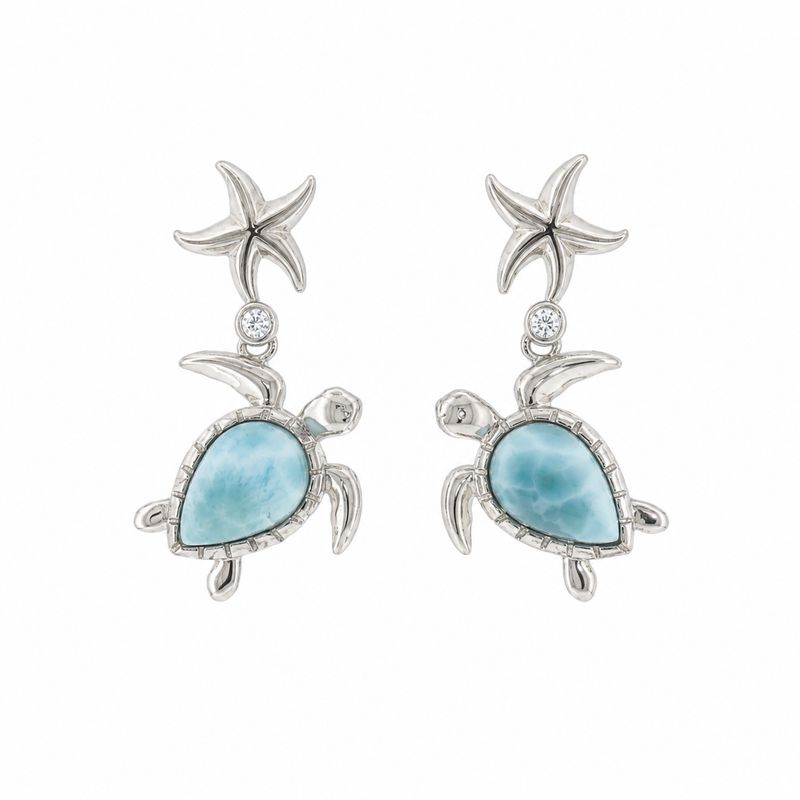 Larimar Turtle and Starfish Earrings