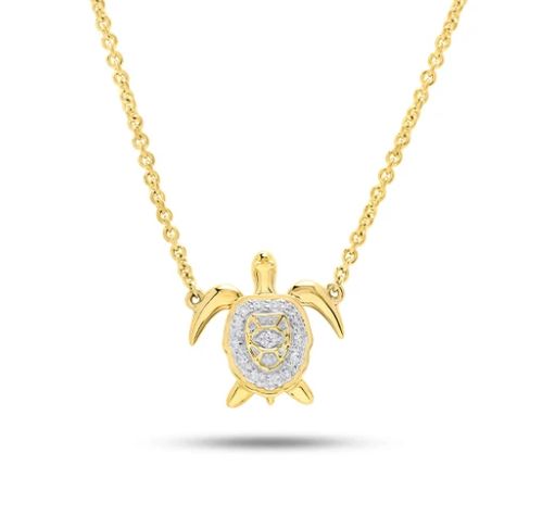 14kt Gold And Diamond Turtle Necklace