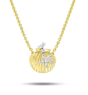 14kt Gold And Diamond Shell Necklace 14kt Gold And Diamond Shell Necklace
