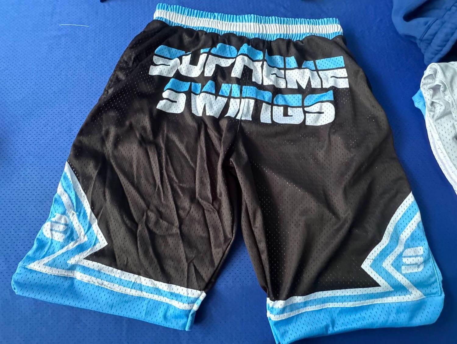 Black and Sky Blue Supreme Swings Shorts