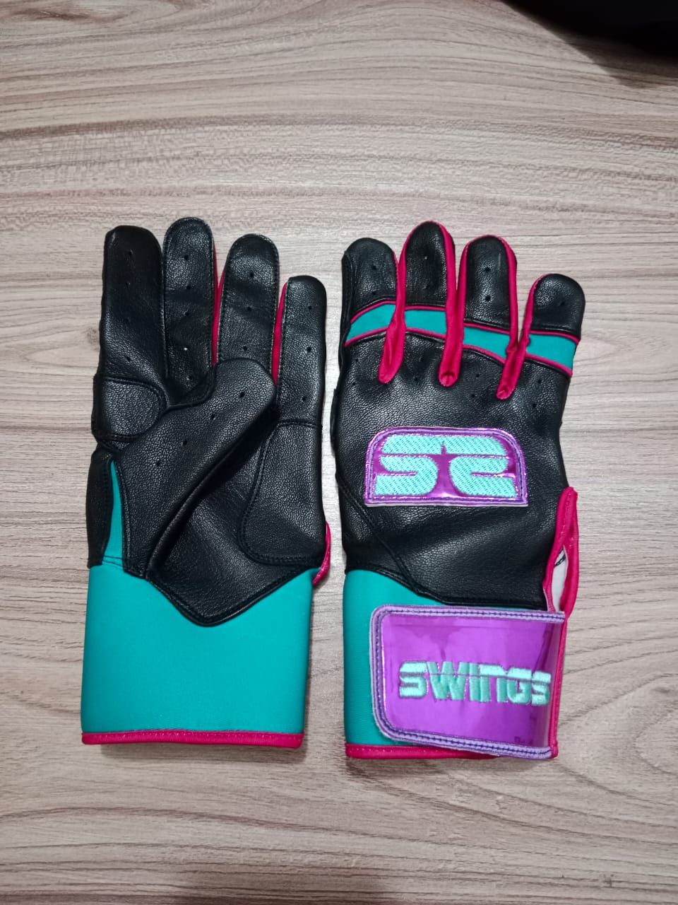 Supreme Swings Batting Gloves &quot;GET YO SHINE ON&quot; Black Purple &amp; Teal