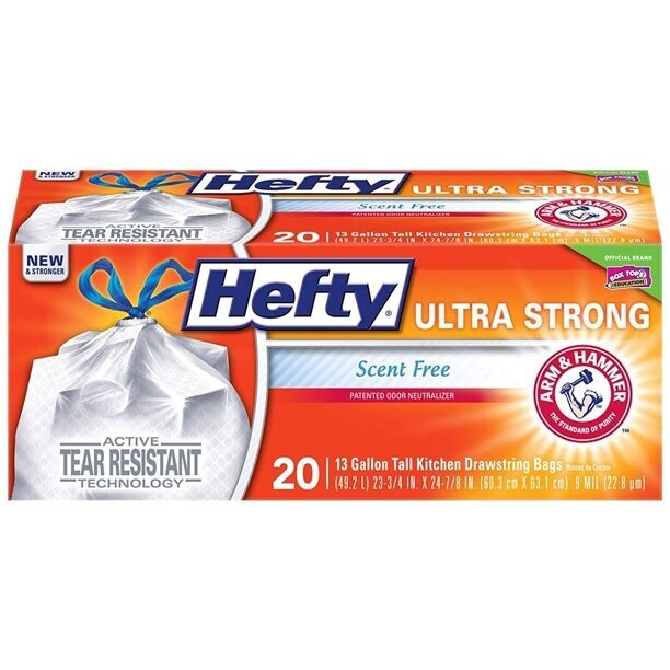Hefty Tall Kitchen 13 Gallon Unscented, 20ct