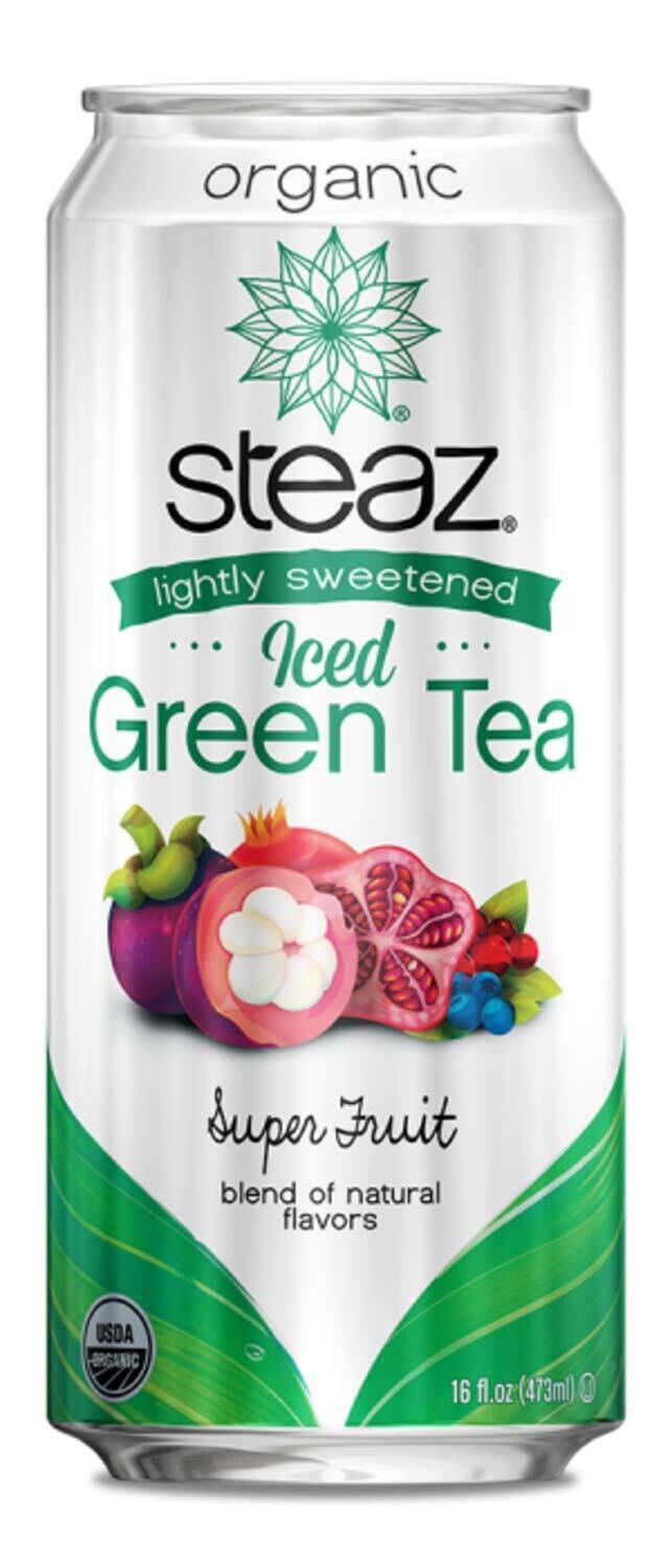 Steaz Organic Iced Green Tea Super Fruit 16oz Cans