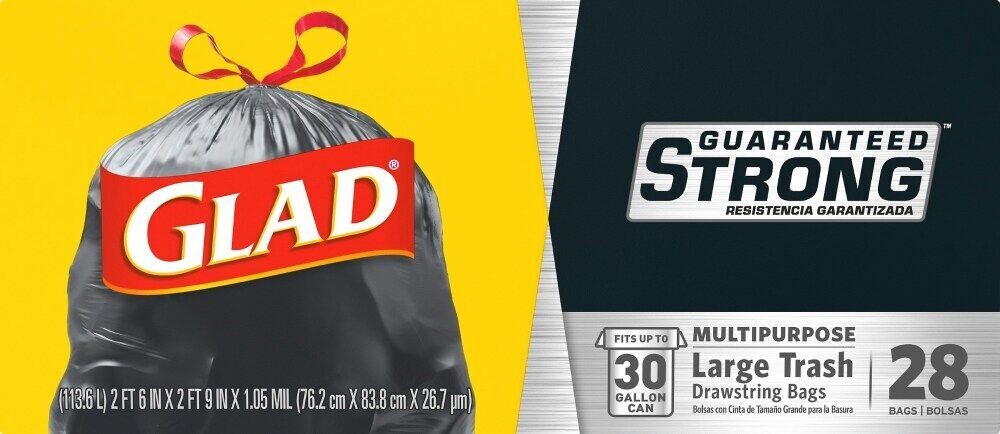 Glad Drawstring Trash 30 Gallon 28ct