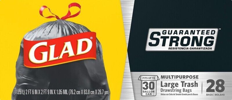 Glad Drawstring Trash 30 Gallon 28ct