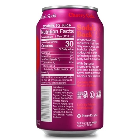 Poppi Prebiotic Cherry Cola 12 oz Cans (Shelf Stable)