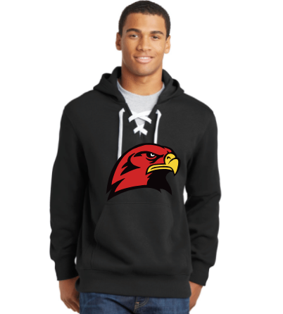 HAWKS BLACK HOCKEY HOODIE WITH RED LACES