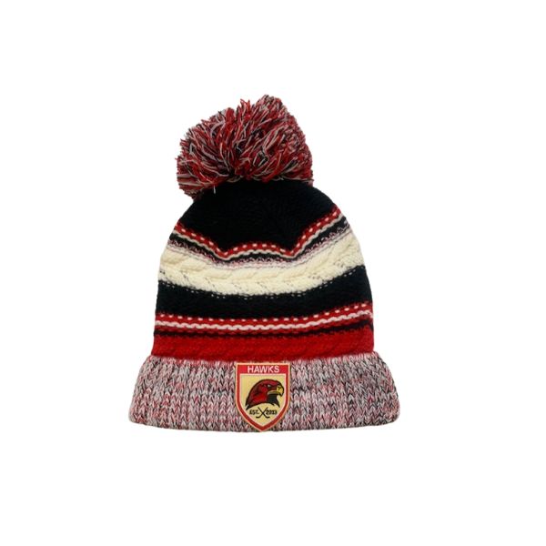 HAWKSEMBROIDERED PATCH POM BEANIE