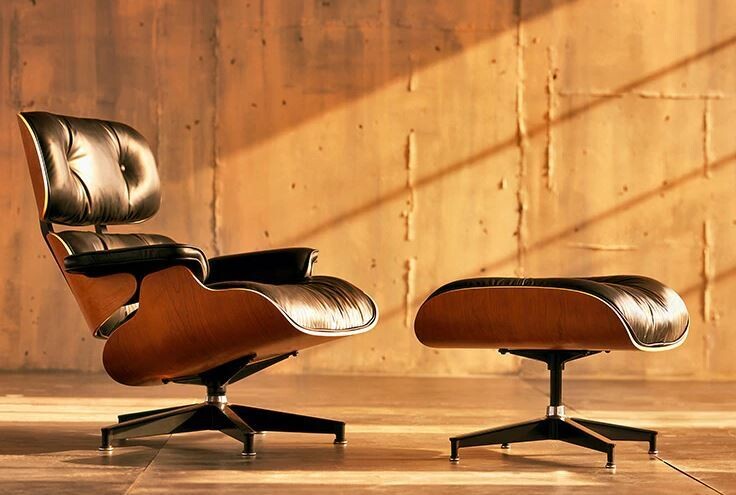 Stonesbreaker Mid-century Replica Real Leather Lounge Chair&amp;Ottoman 8 Colors Solid Wood with Aluminum Base Leisure Sofa for Living/Office Room