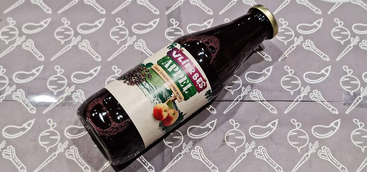 Appel vlierbes sap 750 ml (boerderij etiket van Schulp)