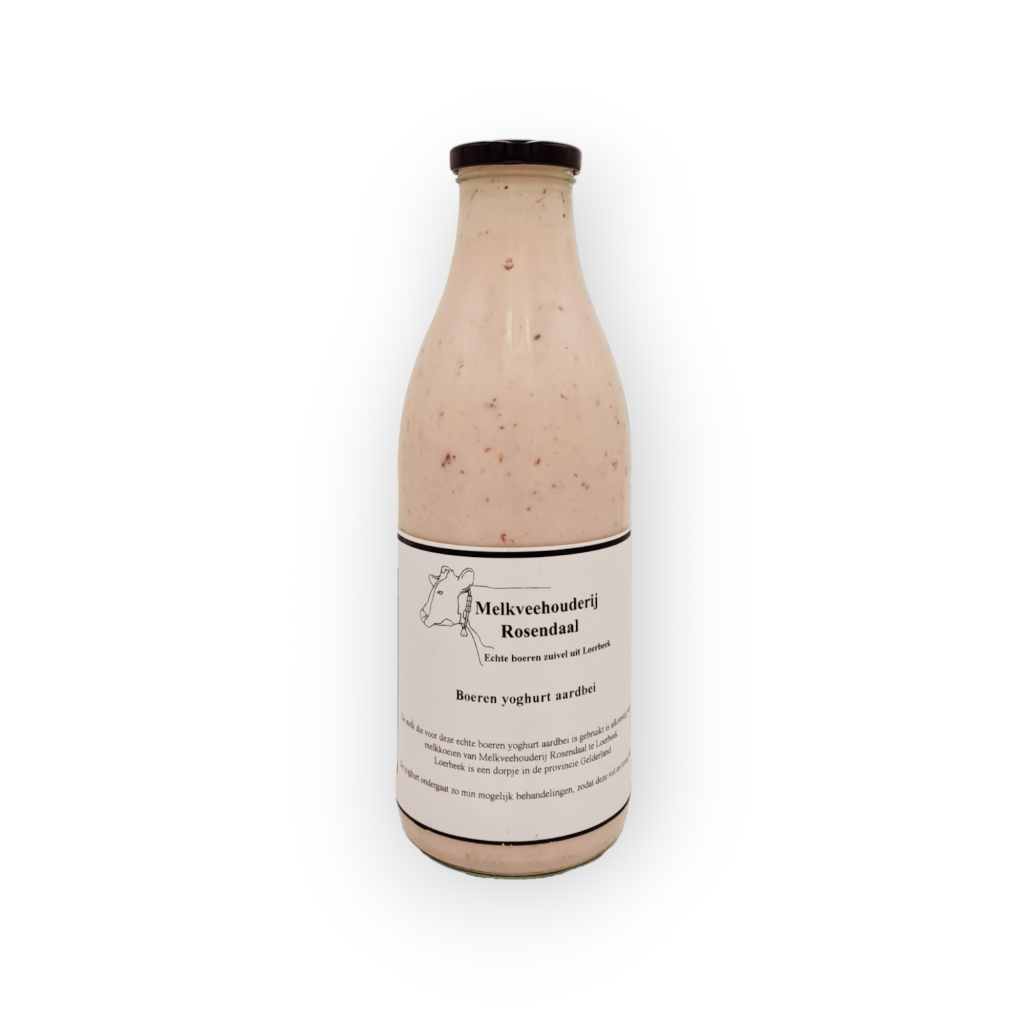 Boeren yoghurt aardbei literglas (inclusief statiegeld €1.00) Melkveehouderij Rosendaal uit Loerbeek
