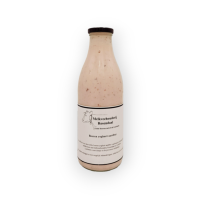 Boeren yoghurt aardbei literglas (inclusief statiegeld €1.00) Melkveehouderij Rosendaal uit Loerbeek