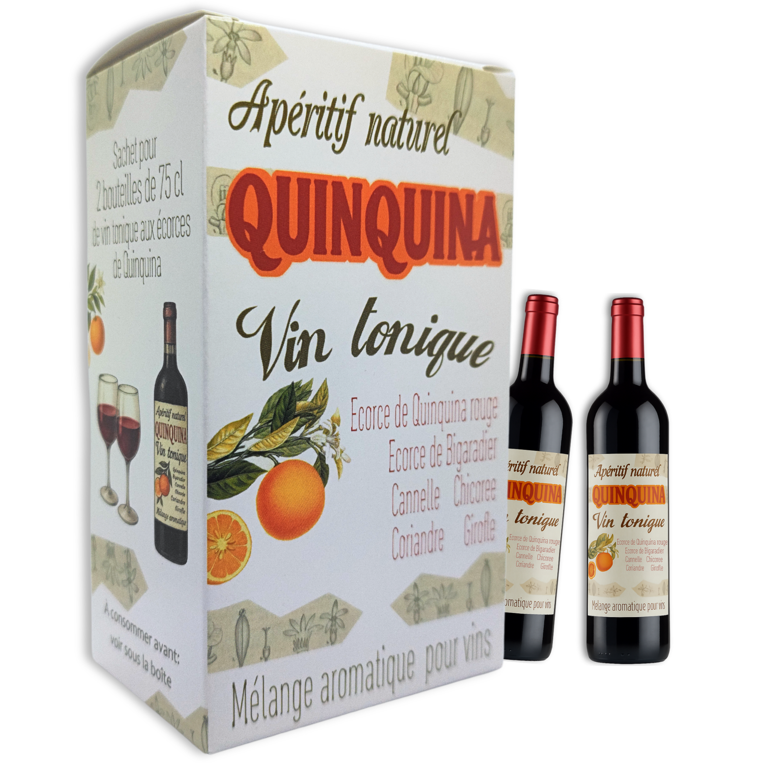 QUINQUINA boîte carton pour 2 bouteilles - Lot de 12 boîtes