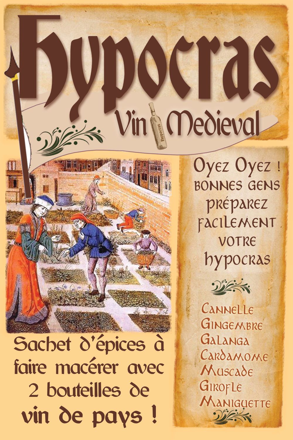 Hypocras Epices pour  2 bouteilles de vin - Par 10 sachets de 40 g