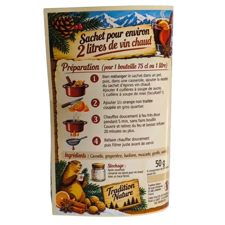 VIN CHAUD | Mélange d'Epices pour 2 litres minimum [50 gr] Livret carton