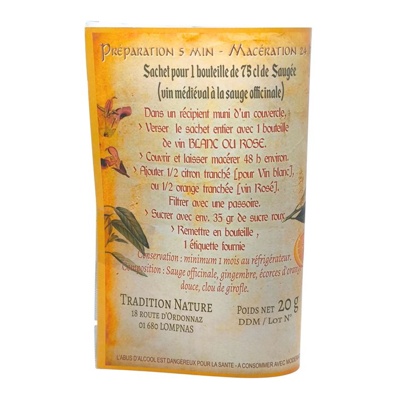 Saugée douceur médiévale | sachet pour 1 bouteille de vin de sauge Lot de 12