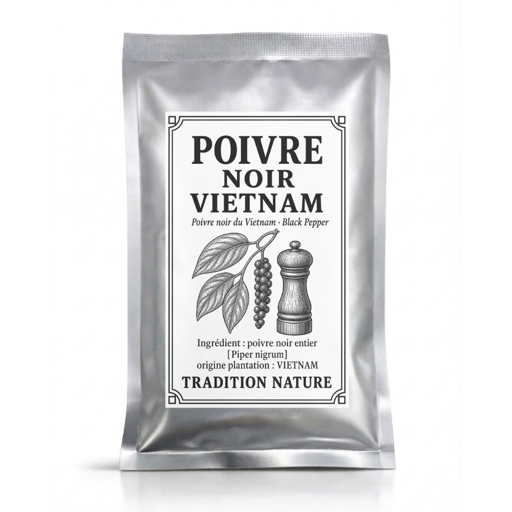Poivre noir du Vietnam entier 35g - Recharge sachet argenté