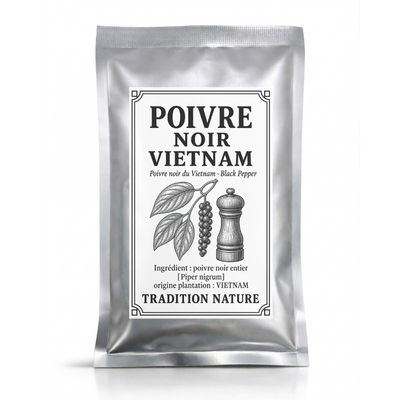 Poivre noir du Vietnam entier 35g - Recharge sachet argenté