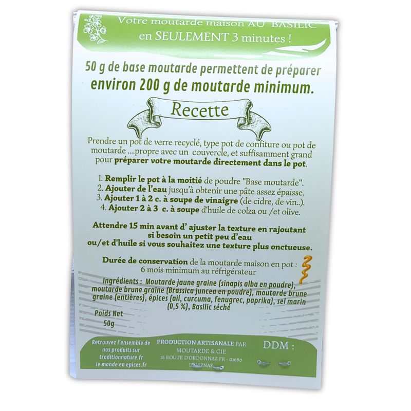 Moutarde maison au basilic 50 g - Lot de 12 | Cartonnette