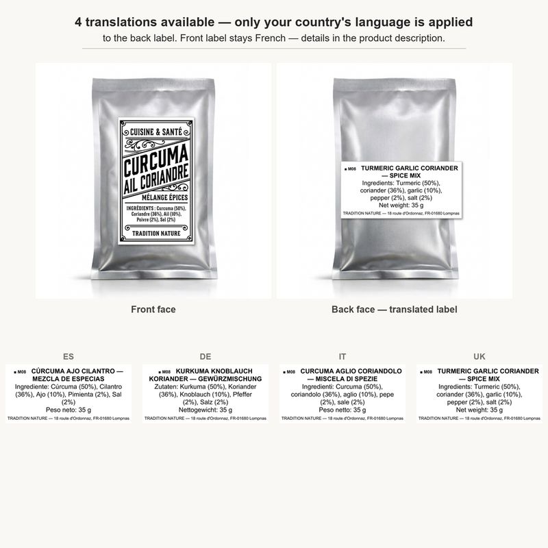 Curcuma coriandre ail 35g — Sachet rétro artisanal