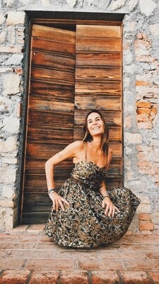 Abito a Vita Alta Verde e Oro